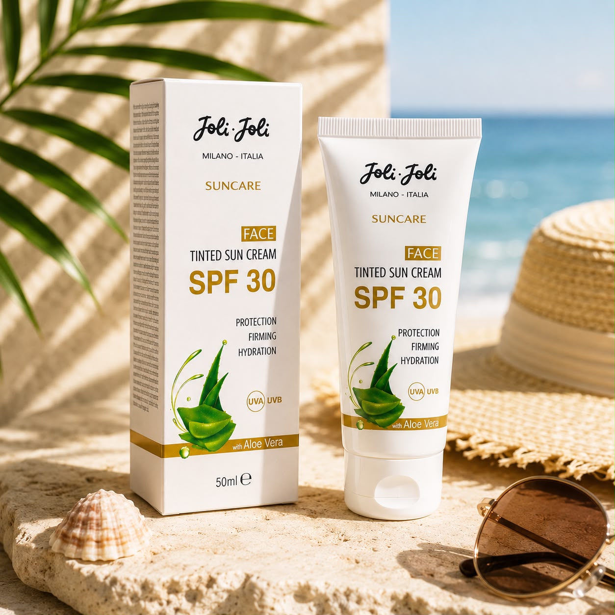 Cremă de Față Colorată cu Protecție Solară SPF 30 Joli Joli Milano Italia, Aloe Vera, Acid Hialuronic, Vitamina E, 50 ml