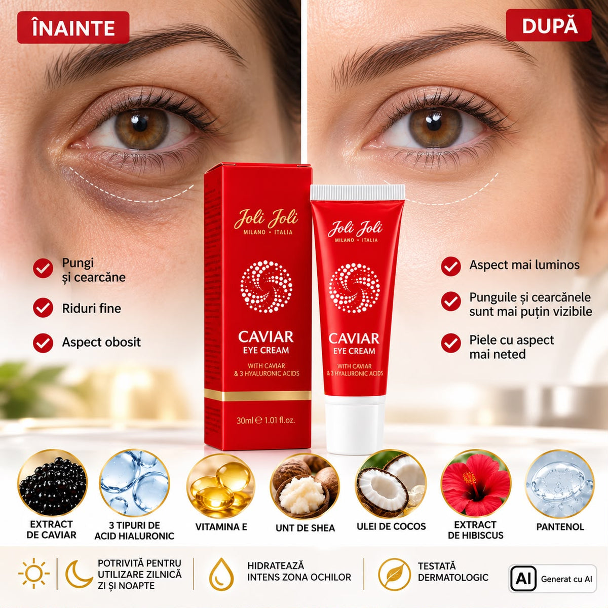Joli Joli Caviar Eye Cream 30 ml  Cremă Contur Ochi cu Extract de Caviar și 3 Tipuri de Acid Hialuronic