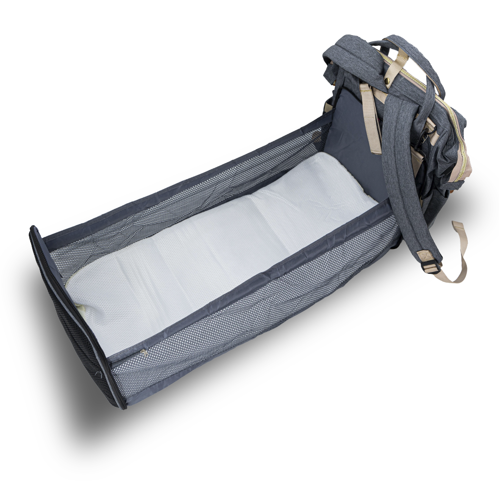 Rucsac tip pătuț – Geantă multifuncțională pentru mămici și bebeluși, geantă de maternitate, gri