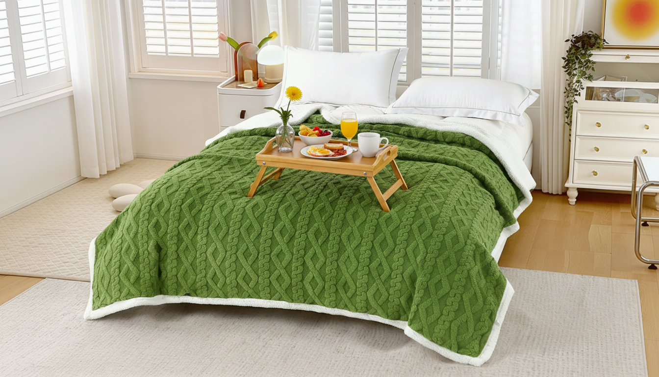 Pătură Cocolino cu Blăniță Tip Tricot – 200 x 230 cm, Fabricată în România VERDE+ Pătură Cadou