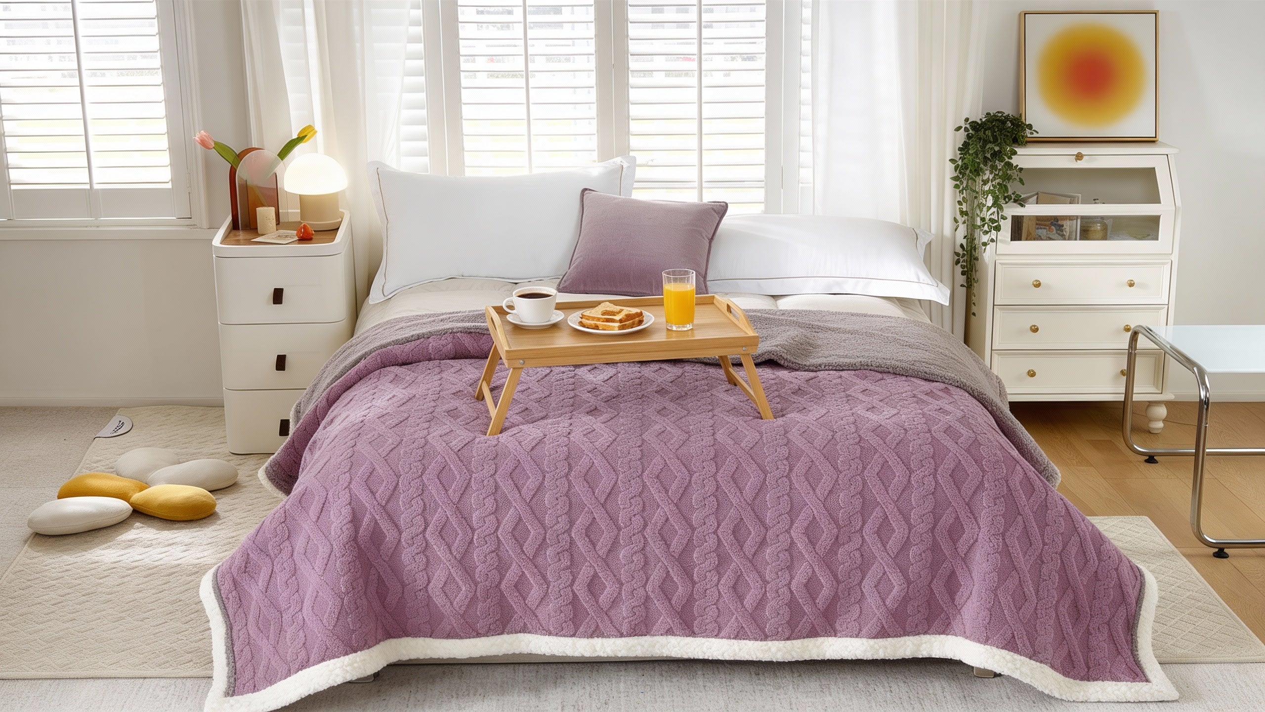 Pătură Cocolino cu Blăniță Tip Tricot – 200 x 230 cm, Fabricată în România LILA + Pătură Cadou