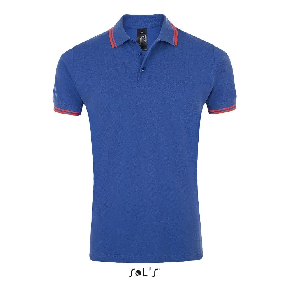 Tricou Polo Bărbați – 100% Bumbac Albastru cu Dungi Roz